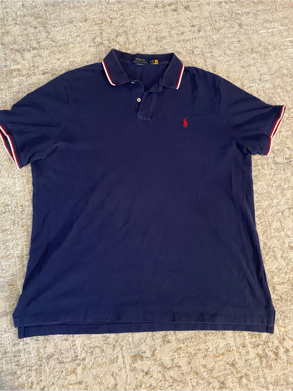 Ralph Lauren Navy Polo with Red Logo and Collar Tipping
